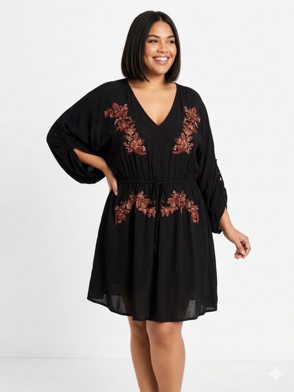 City Chic Dress Black Floral Embroidered Boho V-Neck Plus Size‎ 22 Plus Size